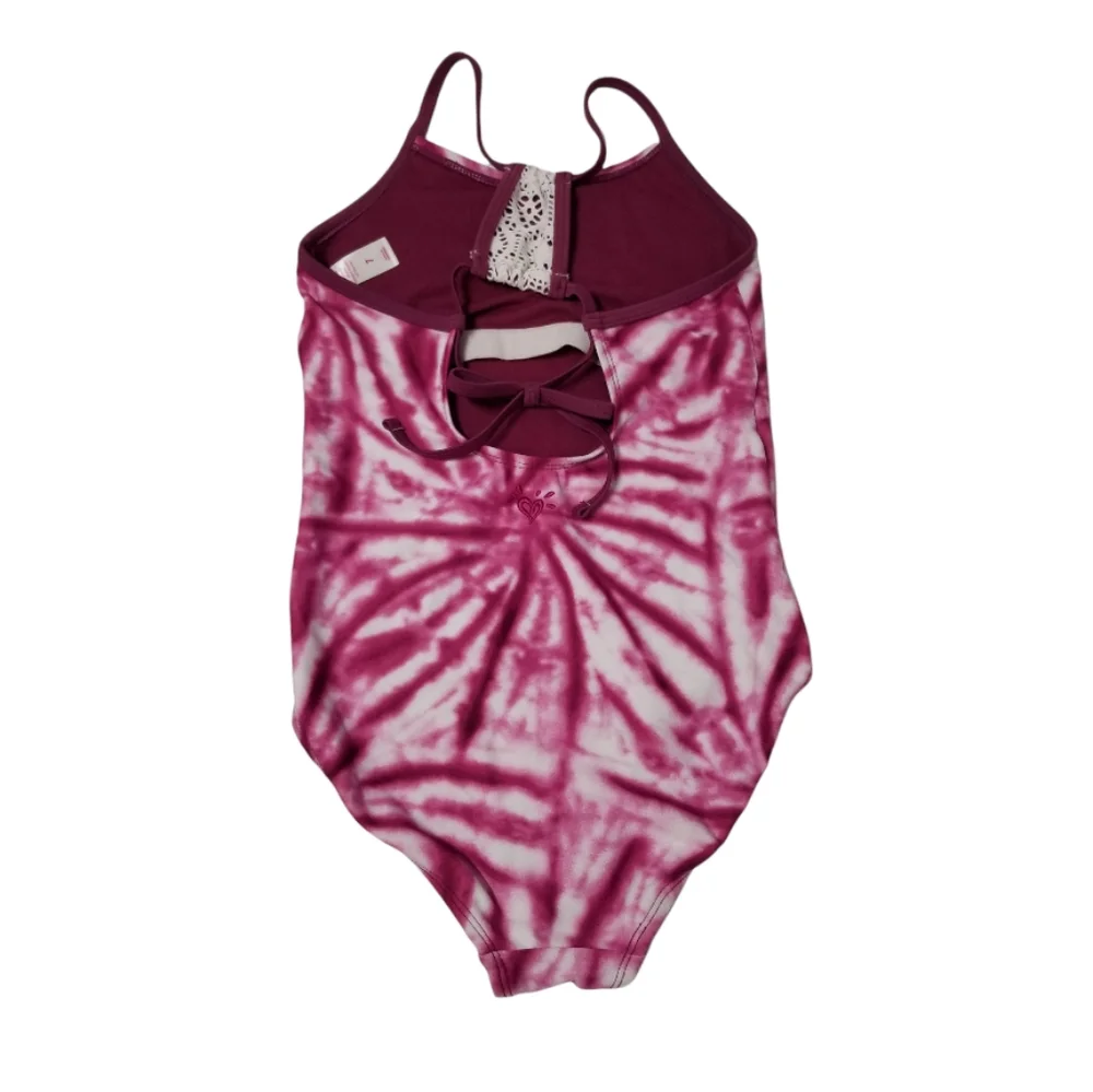 Justice Maroon Tye-Dye Print Crochet Racerback One Piece Swimsuit 7